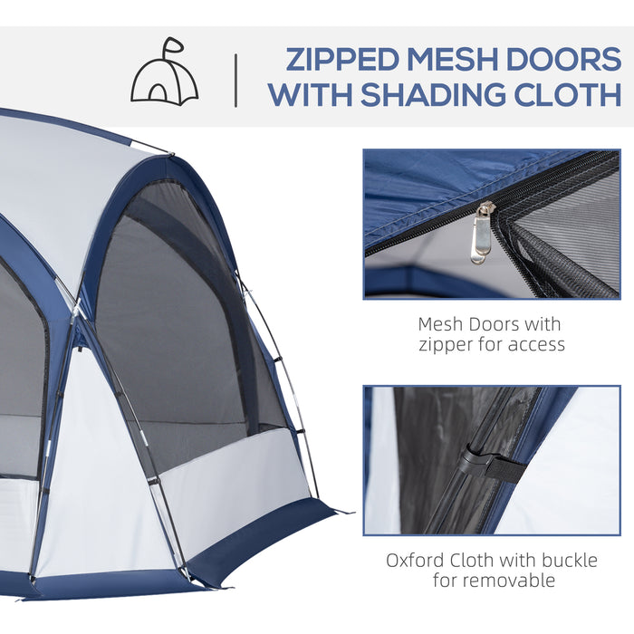 Dome Tent for 6-8 Person, Camping Tent with 4 Zipped Mesh Doors, Removable Polyester Cloth, Lamp Hook, Portable Carry Bag, White and Blue