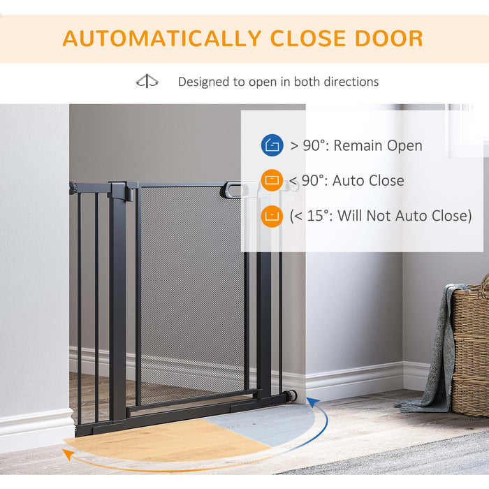 PawHut Pressure Fit Safety Gate for Doors and Stairs, Dog Gate with Auto Close, Pet Barrier for Hallways, with Double Locking, 2 Extensions Kit Black