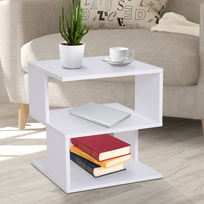 Modern Square 2 Tier Wood Coffee Side Table Storage Shelf Rack Living Room White