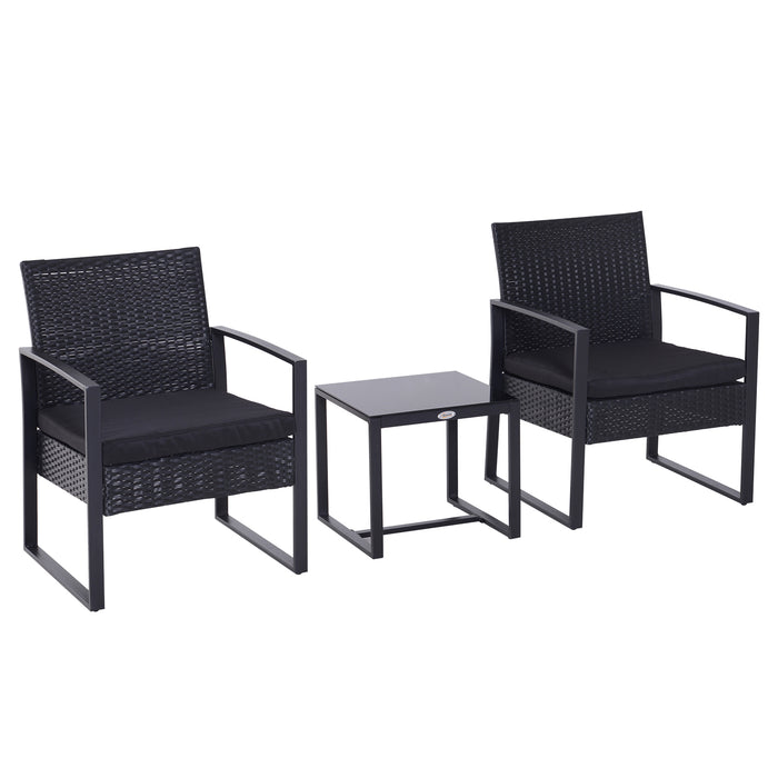 Rattan Garden Furniture 2 Seater PE Rattan Wicker Patio Bistro Set Weave Conservatory Sofa Coffee Table and Chairs Set Black