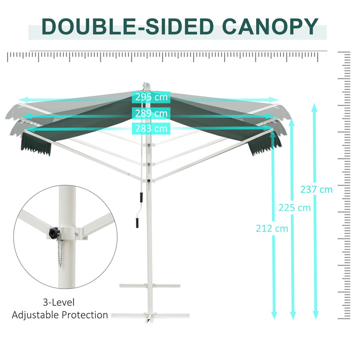 2 Side Manual Awning Garden Adjustable Canopy Free Standing Awning Shelter, 300 x 300 cm, Green and White