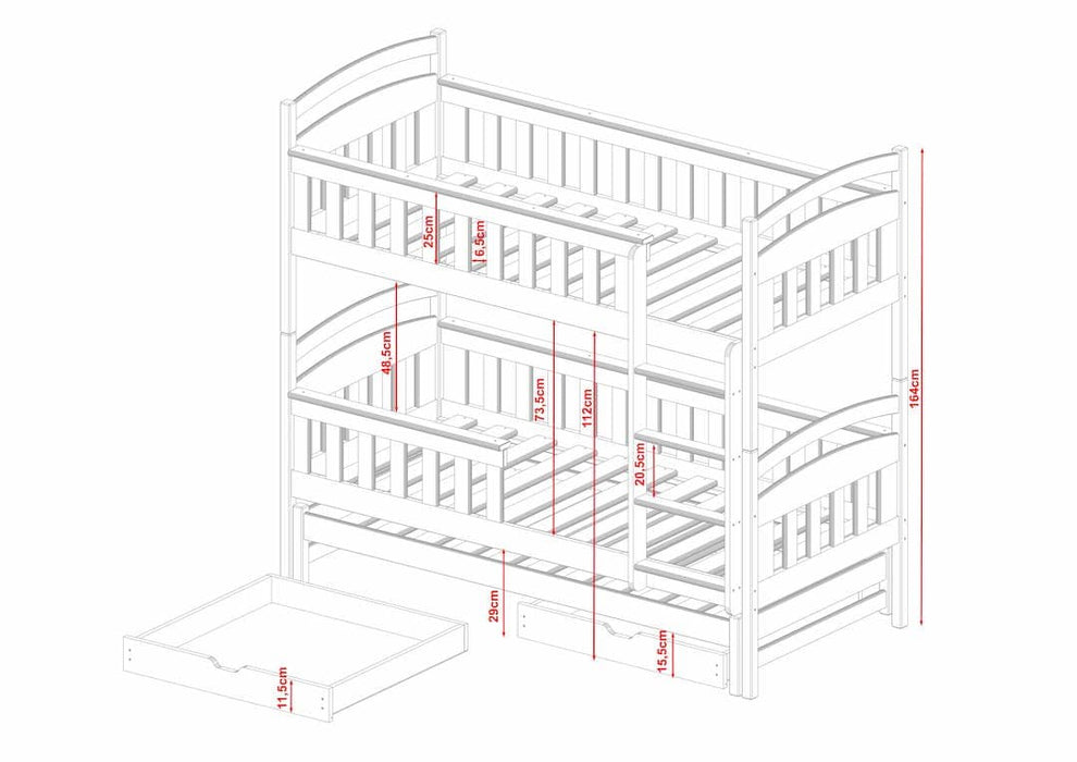 Wooden Bunk Bed Harriet with Trundle and Storage