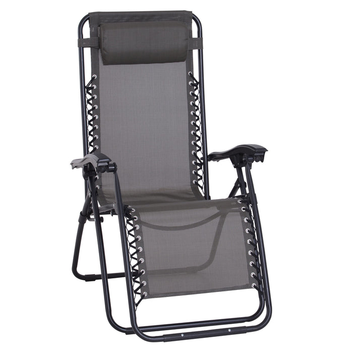 Zero Gravity Chair Outdoor Folding & Reclining Sun Lounger with Head Pillow for Patio Decking Gardens Camping, Grey