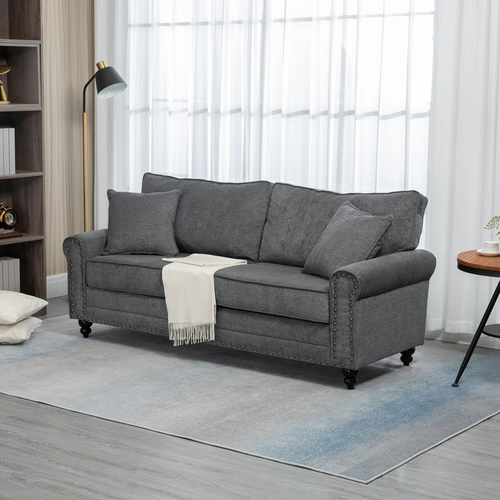 2 Seater Sofas for Living Room, Fabric Sofa with Nailhead Trim, Loveseat with Cushions and Throw Pillows, Grey