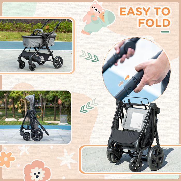 2 in 1 Lightweight Pushchair w/ Reversible Seat, Foldable Travel Baby Stroller w/ Fully Reclining From Birth to 3 Years, 5-point Harness Grey