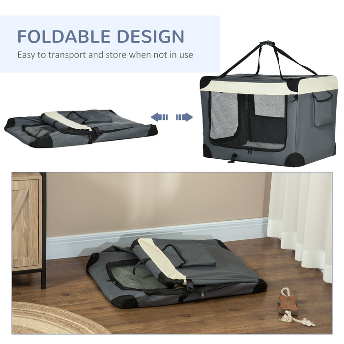 PawHut 81cm Foldable Pet Carrier, with Cushion, for Medium Dogs and Cats - Grey