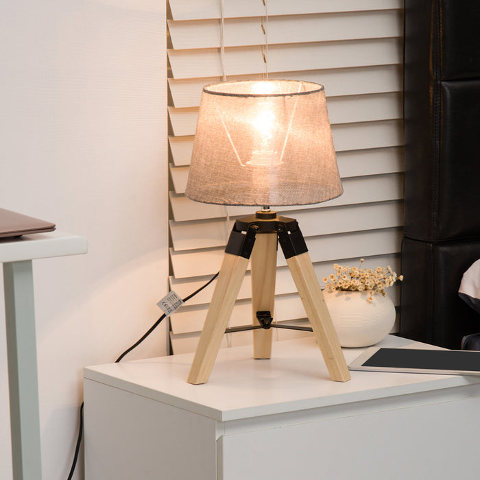 Wooden Tripod Table Lamp for Side, Desk or End Table with E27 Bulb Base??ÛGrey Shade??Ù