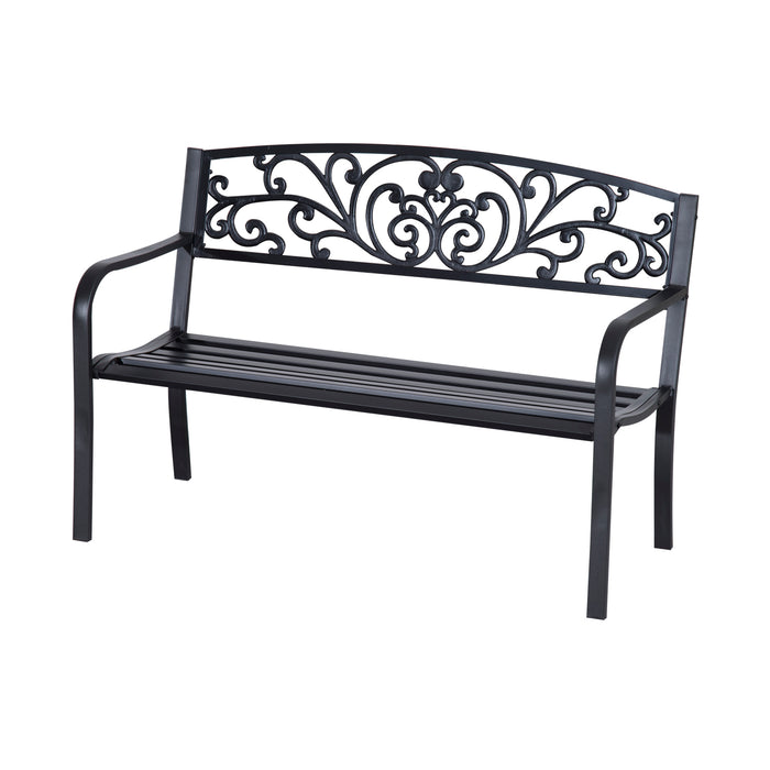 2 Seater Metal Garden Park Bench Porch Outdoor Furniture Patio Chair Seat Black