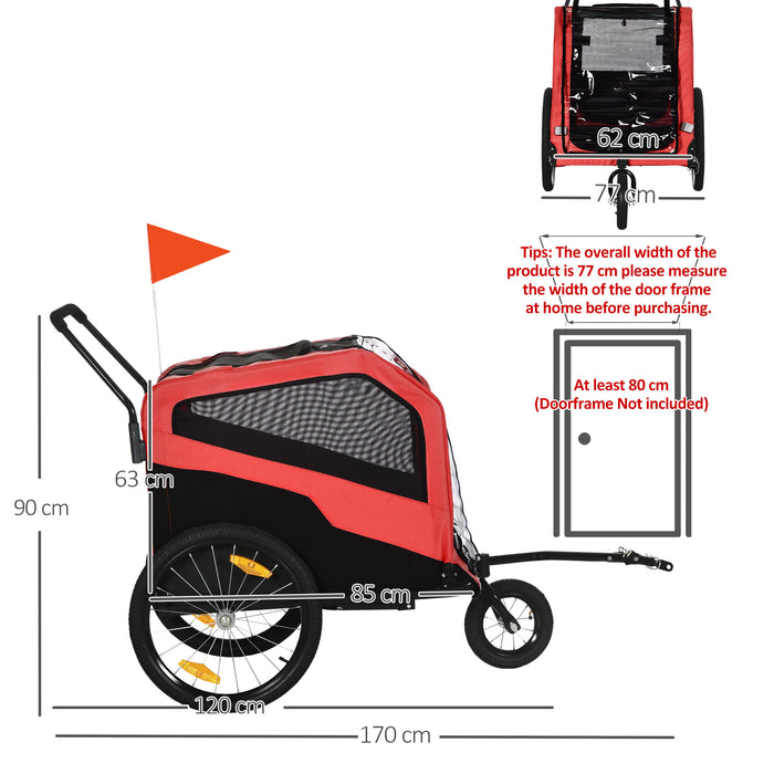 PawHut 2 in 1 Dog Bike Trailer Pet Stroller for Large Dogs with Hitch, Quick-release 20" Wheels, Pet Bicycle Cart Trolley Carrier for Travel, Red