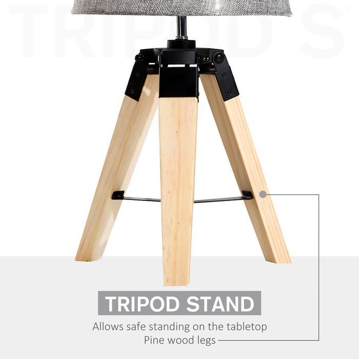 Wooden Tripod Table Lamp for Side, Desk or End Table with E27 Bulb Base??ÛGrey Shade??Ù