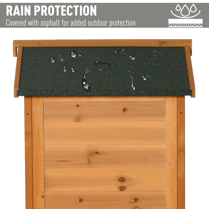 Wooden Garden Cabinet 3-Tier Storage Shed 2 Shelves Lockable Organizer with Hooks Foot Pad 74 x 55 x 155cm Dark Yellow