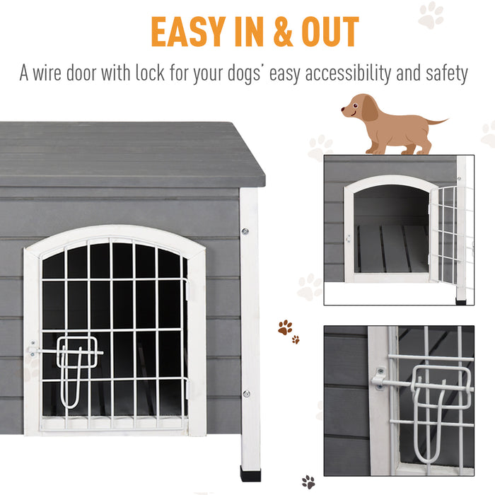 PawHut Wooden Dog Crate Dog Kennel Lockable Door Small Animal House w/ Openable Top Gray