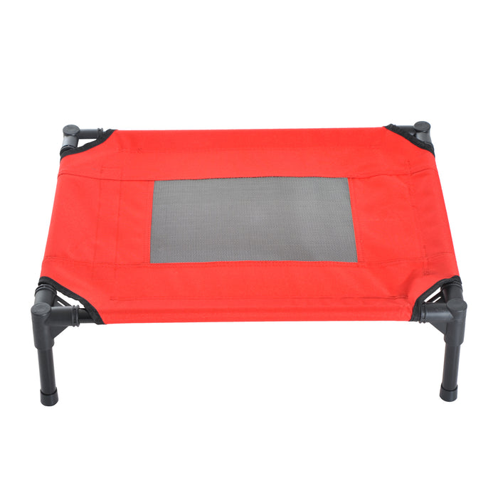 PawHut Elevated Pet Bed Portable Camping Raised Dog Bed w/ Metal Frame Black and Red (Small)