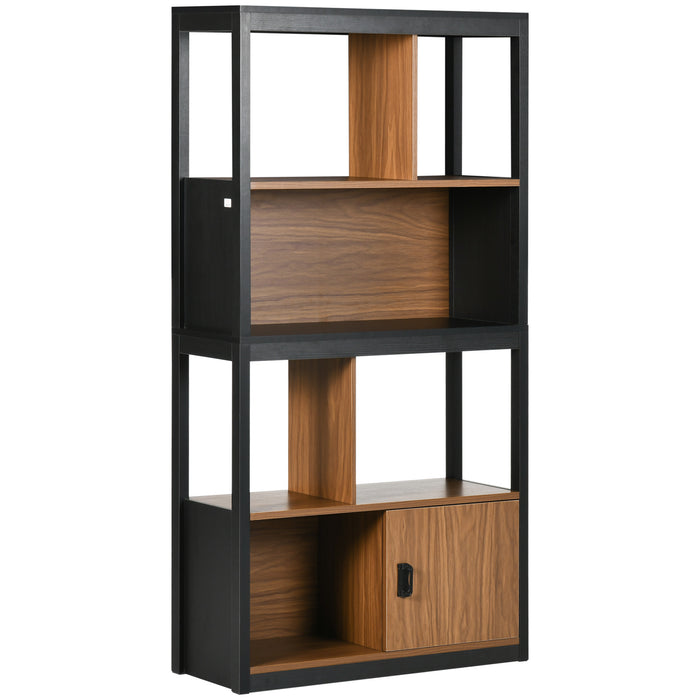 Modern 4-Tier Bookshelf, Freestanding Bookcase with Storage Shelving and Closed Cabinet, for Living Room Home Office Study, Walnut Brown