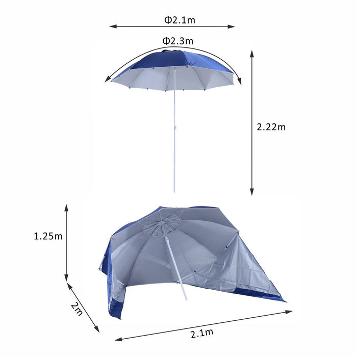 2m Beach Sport Umbrella Parasol-Coated Blue Polyester/Steel