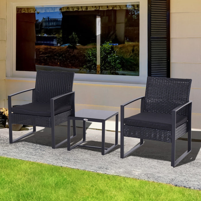 Rattan Garden Furniture 2 Seater PE Rattan Wicker Patio Bistro Set Weave Conservatory Sofa Coffee Table and Chairs Set Black