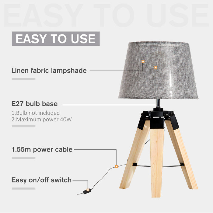 Wooden Tripod Table Lamp for Side, Desk or End Table with E27 Bulb Base??ÛGrey Shade??Ù