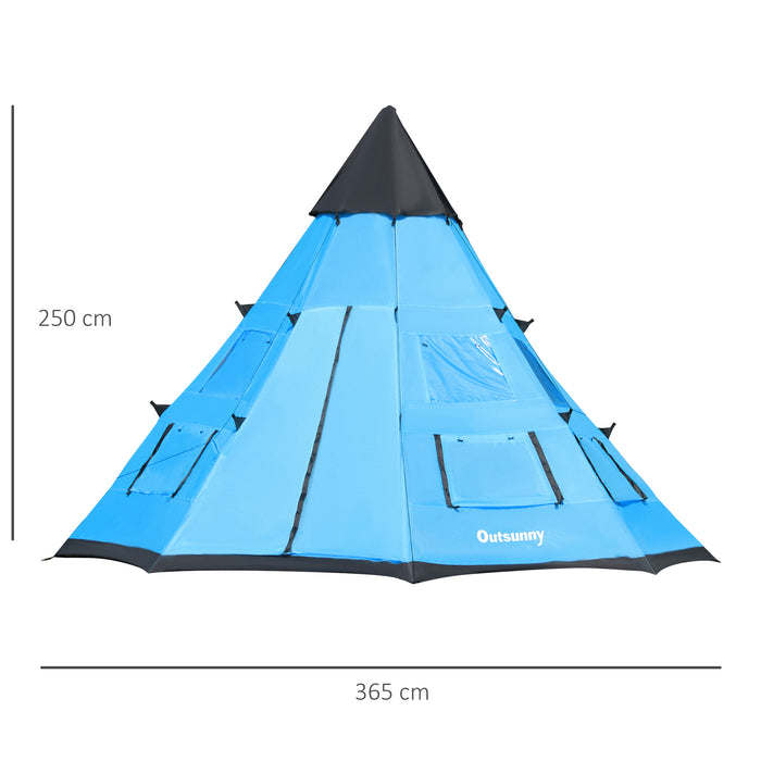 6 Men Tipi Tent, Camping Teepee Family Tent with Mesh Windows Zipped Door Carry Bag, Easy Set Up for Hiking Picnics Outdoor Night, Blue