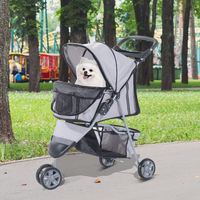 PawHut Dog Stroller Pet Travel Stroller Cat Dog Pushchair Trolley Puppy Jogger Carrier Three Wheels (Grey)