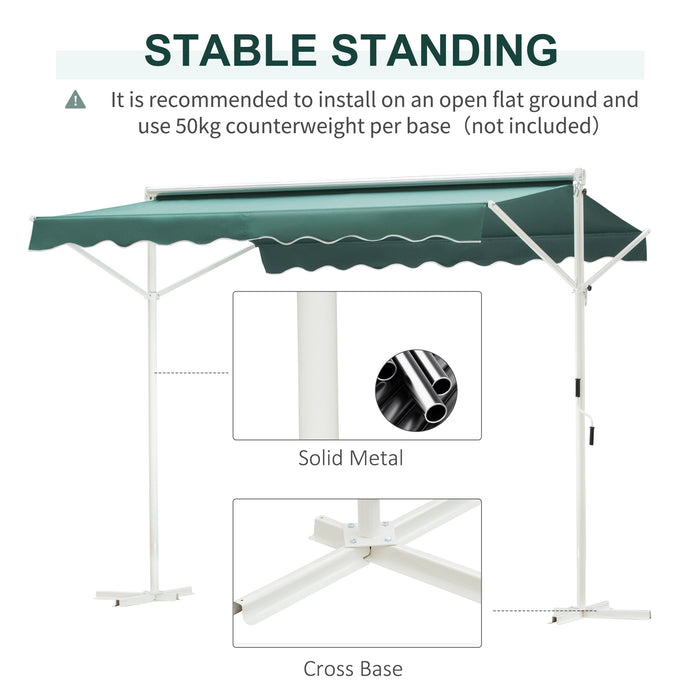 2 Side Manual Awning Garden Adjustable Canopy Free Standing Awning Shelter, 300 x 300 cm, Green and White