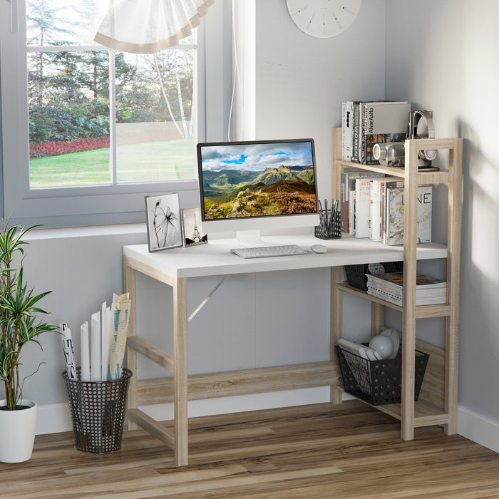 Computer Desk with shelves Office Desk Workstation??¯Writing Desk Computer PC Laptop Table Workstation, White Wood Grain