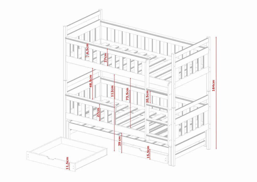 Wooden Bunk Bed Kors with Trundle and Storage