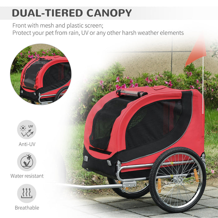 Pawhut Dog Bike Trailer Folding Bicycle Pet Trailer Dog Bike Jogger Travel Carrier W/Removable Cover-Red
