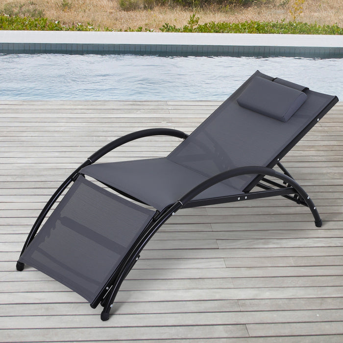 Garden Patio Sun Lounger Half Circle Armrest Adjustable Head Footrest Aluminium Frame Textline Seat &Pillow Garden Outdoor - Grey