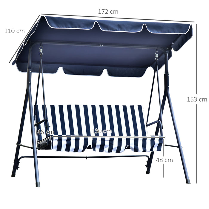 3 Seater Canopy Swing Chair Heavy Duty Outdoor Garden Bench with Sun Cover Metal Frame - Blue