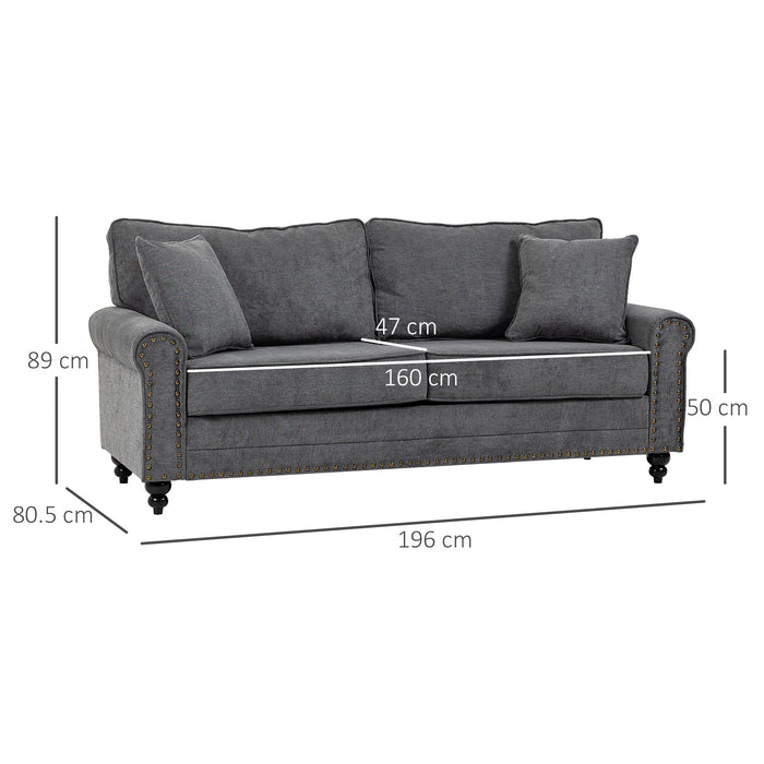 2 Seater Sofas for Living Room, Fabric Sofa with Nailhead Trim, Loveseat with Cushions and Throw Pillows, Grey