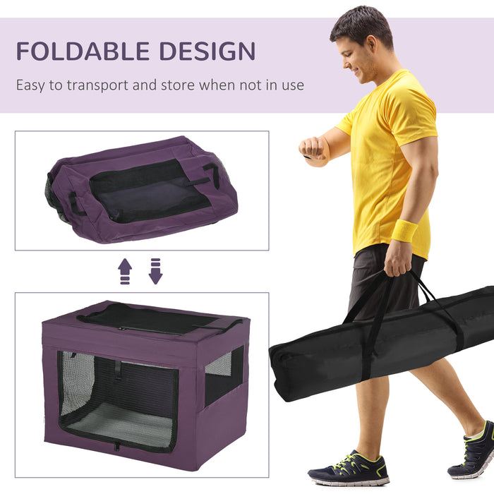 PawHut Pet Carrier, Portable Cat Carrier, Foldable Dog Bag for Miniature and Small Dogs, 69 x 51 x 51 cm, Purple