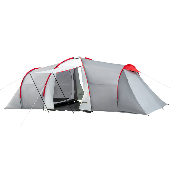 4-6 Man Tunnel Tent with 2 Bedroom, Living Area and Vestibule, Large Camping Tent, 2000mm Waterproof, UV50+, Portable with Bag, for Fishing