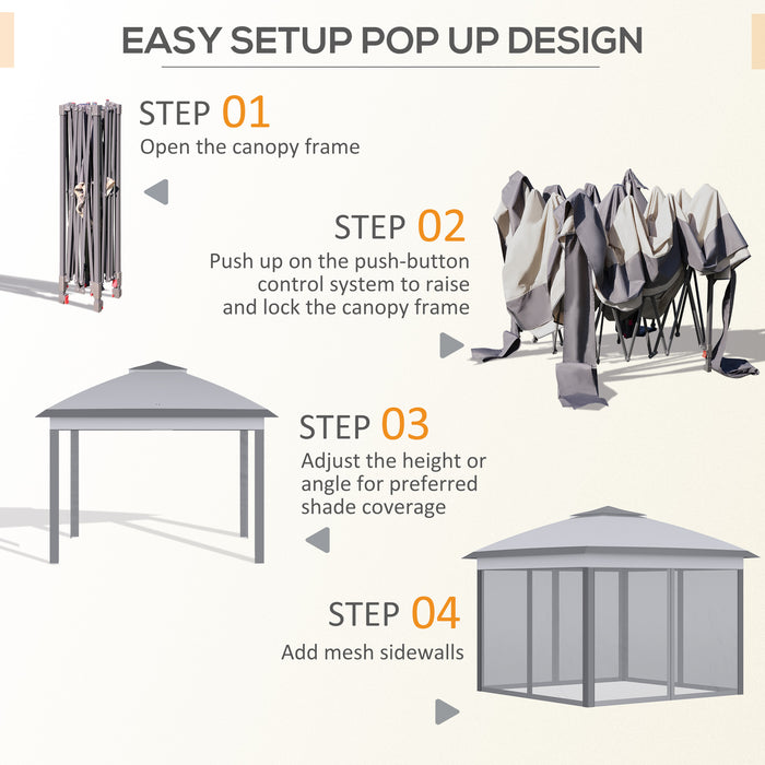 11' x 11' Pop Up Canopy, Double Roof Foldable Canopy Tent with Zippered Mesh Sidewalls, Height Adjustable and Carrying Bag, Event Tent Beige