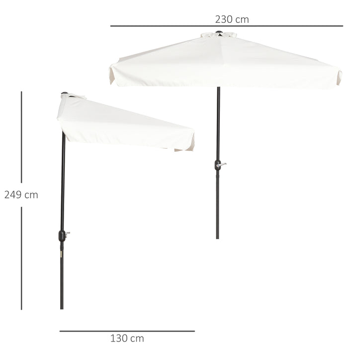 2.3m Half Parasol Semi Round Umbrella Patio Metal Frame Crank Handle for Balcony-- NO BASE INCLUDED, Cream White