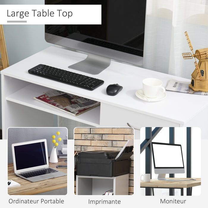 Modern Computer Work Desk Table Study w/ Shelf Drawer Standing Writing Station Display Stylish Storage Compact White