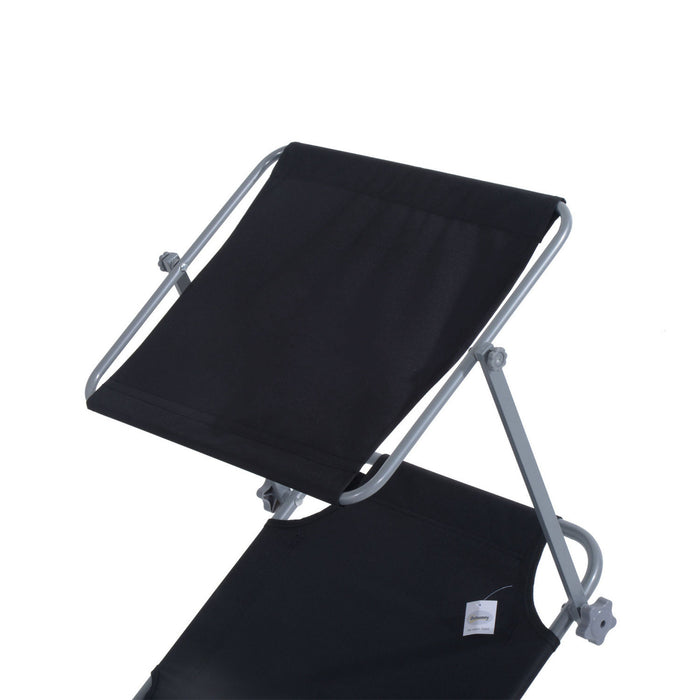 Reclining Chair Sun Lounger Folding Lounger Seat with Sun Shade Awning Beach Garden Outdoor Patio Recliner Adjustable (Black)