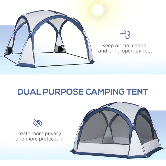 Dome Tent for 6-8 Person, Camping Tent with 4 Zipped Mesh Doors, Removable Polyester Cloth, Lamp Hook, Portable Carry Bag, White and Blue