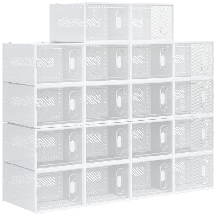 18PCS Clear Shoe Box, Plastic Stackable Shoe Storage Box for UK/EU Size up to 12/46 with Magnetic Door for Women/Men, 28 x 36 x 21cm