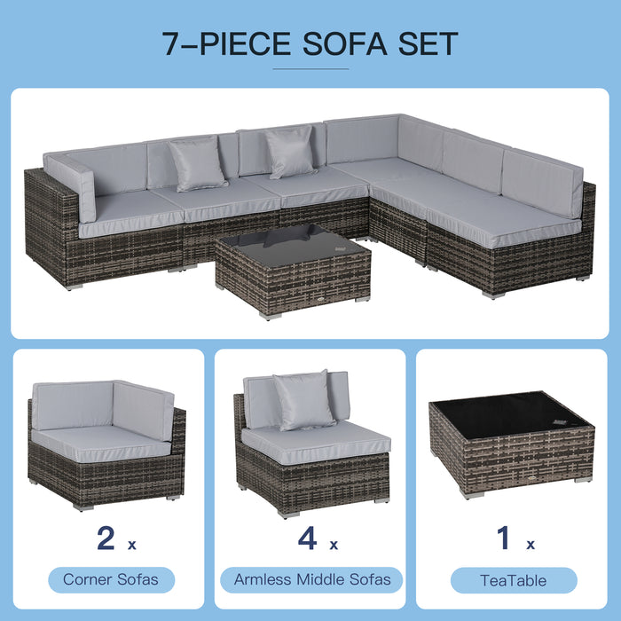 7 PC Garden Rattan Furniture Set Patio Outdoor Sectional Wicker Weave Sofa Seat Coffee Table w/ Cushion and Pillow Buckle Structure