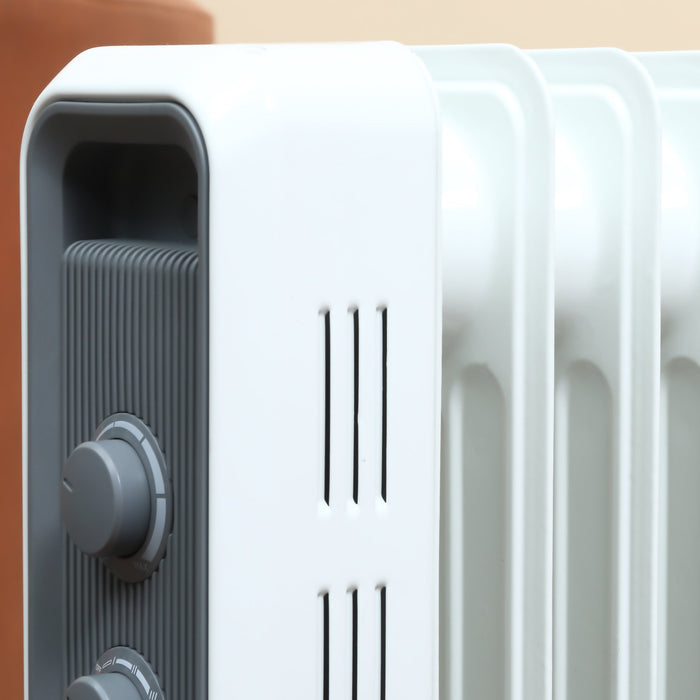 1630W Oil Filled Radiator, Portable Electric Heater w/ Three Modes Adjustable Thermostat Safety switch, White