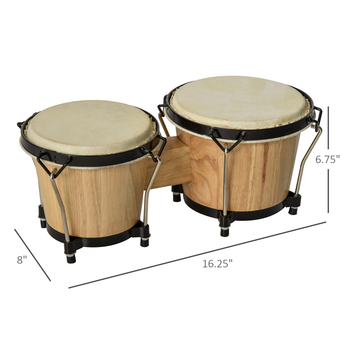 Wooden Bongo Drum Set w/ Sheepskin Drum Head, Percussion Instrument, ?¬7.75" & ?¬7" Drums, for Kids Adults, w/ Tuning Wrench