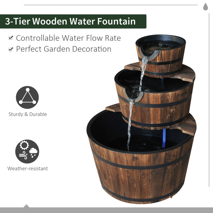 Wooden Water Pump Fountain Cascading Feature Barrel Garden Deck (3 Tier)