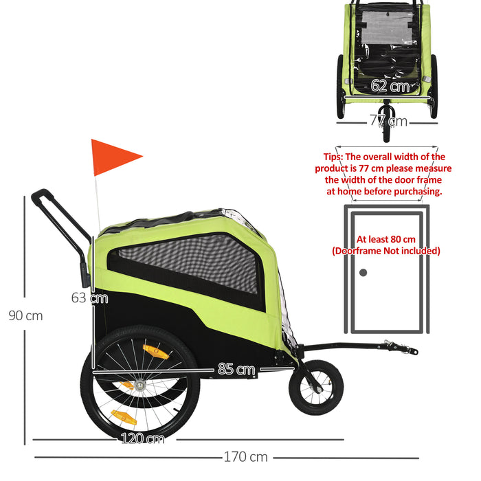 PawHut 2 in 1 Dog Bike Trailer Pet Stroller for Large Dogs with Hitch, Quick-release 20" Wheels, Pet Bicycle Cart Trolley Carrier for Travel, Green