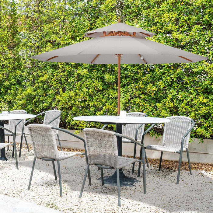 2.7 m Double Tier Outdoor Patio Garden Sun Umbrella Sunshade Wooden Parasol Grey Shade Canopy