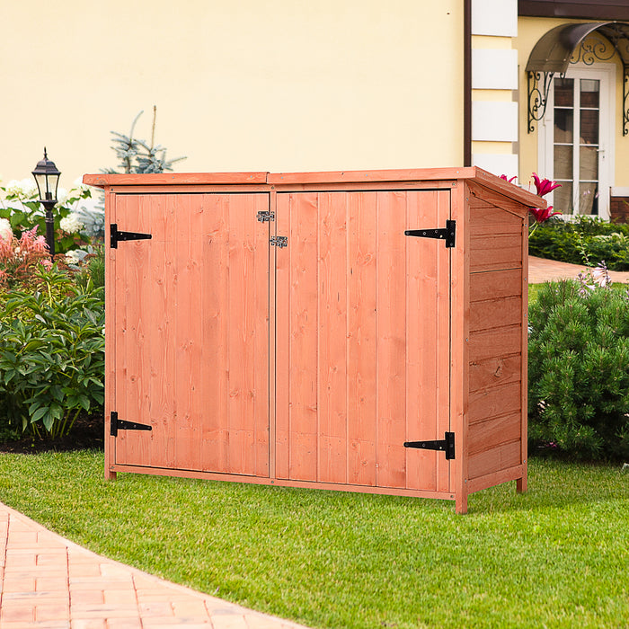 Wooden Garden Storage Shed Tool Cabinet Organiser with Shelves Double Door 128L x 50W x 90Hcm