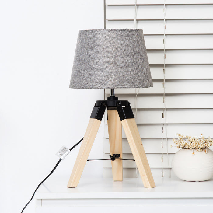 Wooden Tripod Table Lamp for Side, Desk or End Table with E27 Bulb Base??ÛGrey Shade??Ù