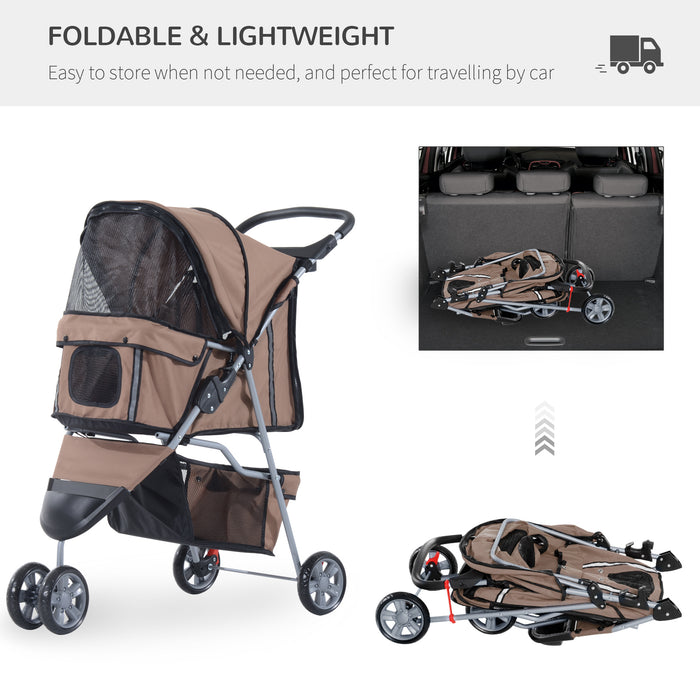Pawhut Dog Pram Pet Travel Stroller Dog Pushchair W/Three Wheels-Coffee