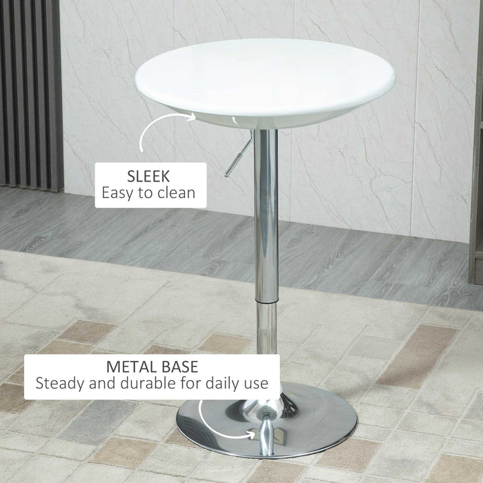 Modern Round Bar Table Adjustable Height Home Pub Bistro Desk Swivel Painted Top with Silver Steel Leg and Base, White