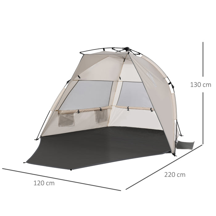 1-2 Man Pop-Up Beach Tent, Sun Shelter UV 20+ Protection w/ Long Floor Mesh Windows Sandbags Carry Bag Summer Hut House