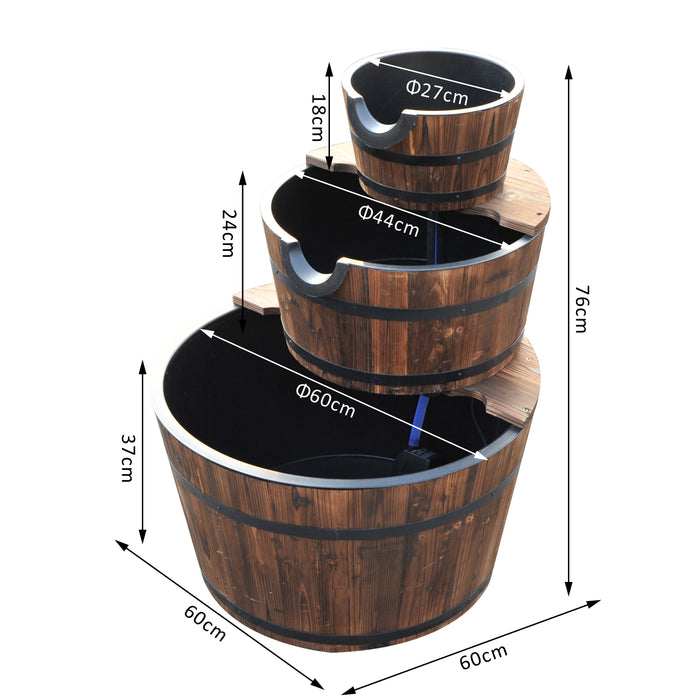 Wooden Water Pump Fountain Cascading Feature Barrel Garden Deck (3 Tier)